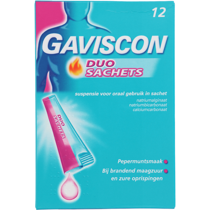 Gaviscon Duo zakjes pepermuntpoeder bij brandend maagzuur, 12 stuks