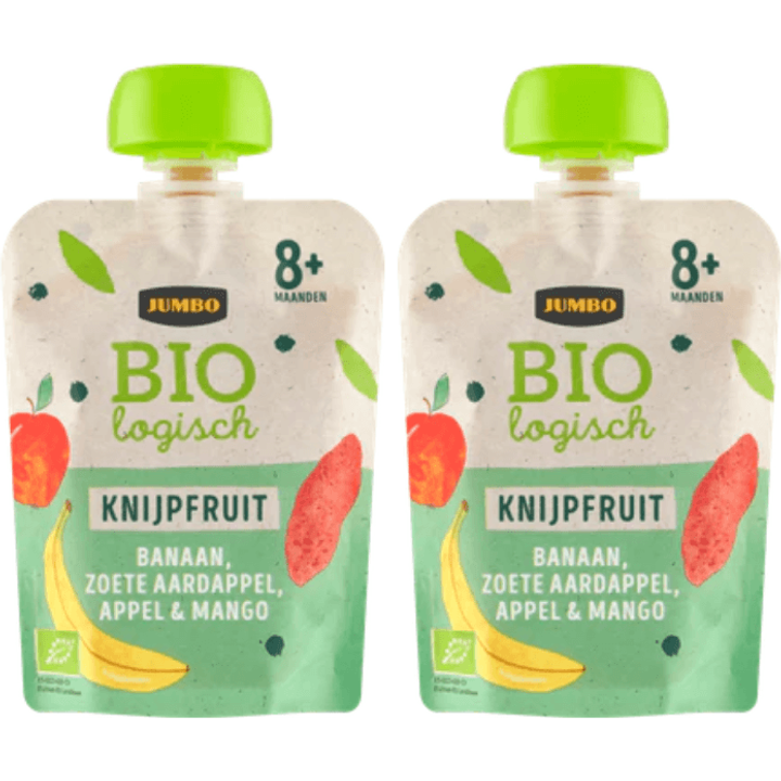 Biologisch Fruit- & Groentehapje - Banaan, Zoete Aardappel, Appel & Mango 8+ Maanden