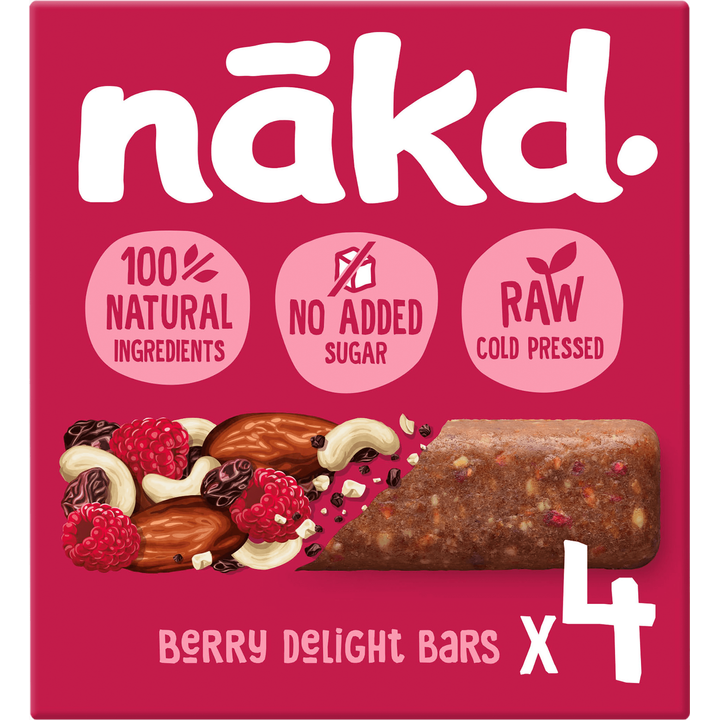 Nakd. Raw Fruitreep met noten Berry Delight 4 x 35 g