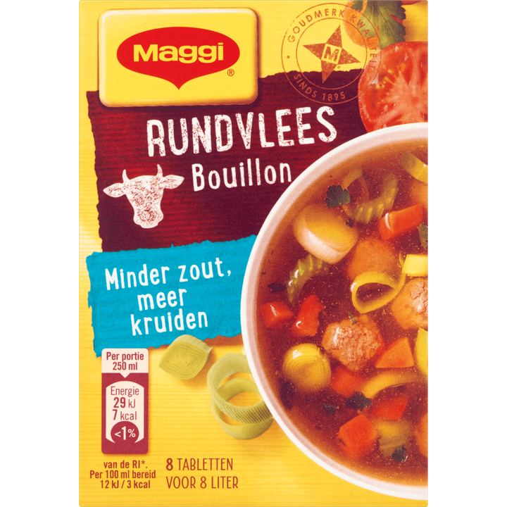 MAGGI Minder Zout Bouillon Rundvlees Bouillon Blokjes Pakje 8 Ltr. 72 g