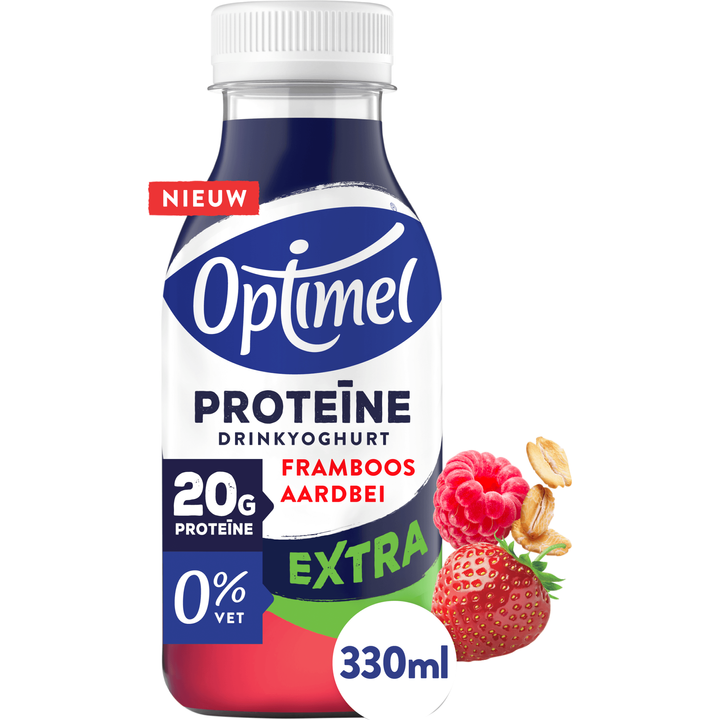 Optimel Proteïne Extra Drinkyoghurt Framboos Aardbei 0% Vet 330ML