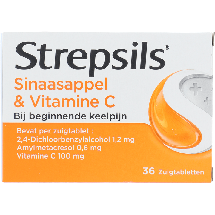 Strepsils Sinaasappel & Vitamine C zuigtabbletten bij keelpijn, 36 stuks