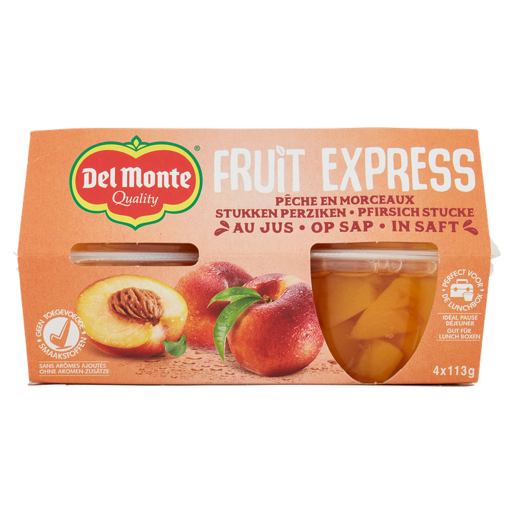 Del Monte Fruit Express Stukken Perziken op Sap 4 x 113 g