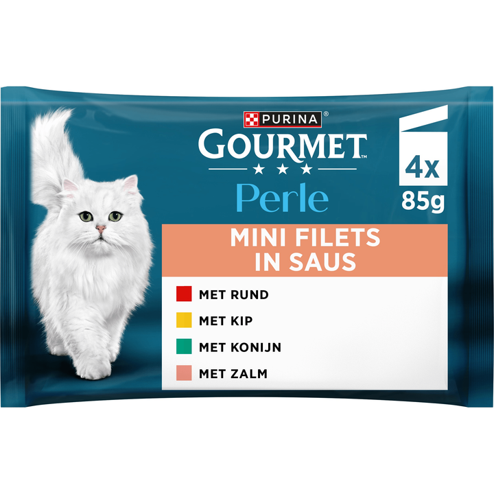 Perle Mini Filets In Saus, Volledig Nat Diervoeder Voor Volwassen Katten, Met Kip, Met Rund, Met Konijn, Met Zalm, Maaltijdzakje