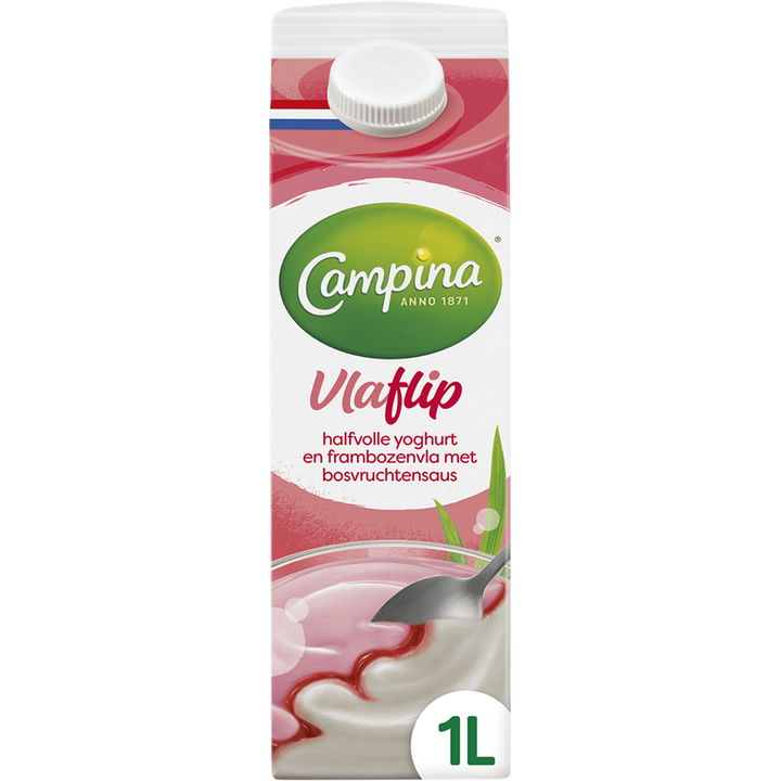 Campina Vlaflip Halfvolle Yoghurt en Frambozenvla met Bosvruchtensaus 1 L