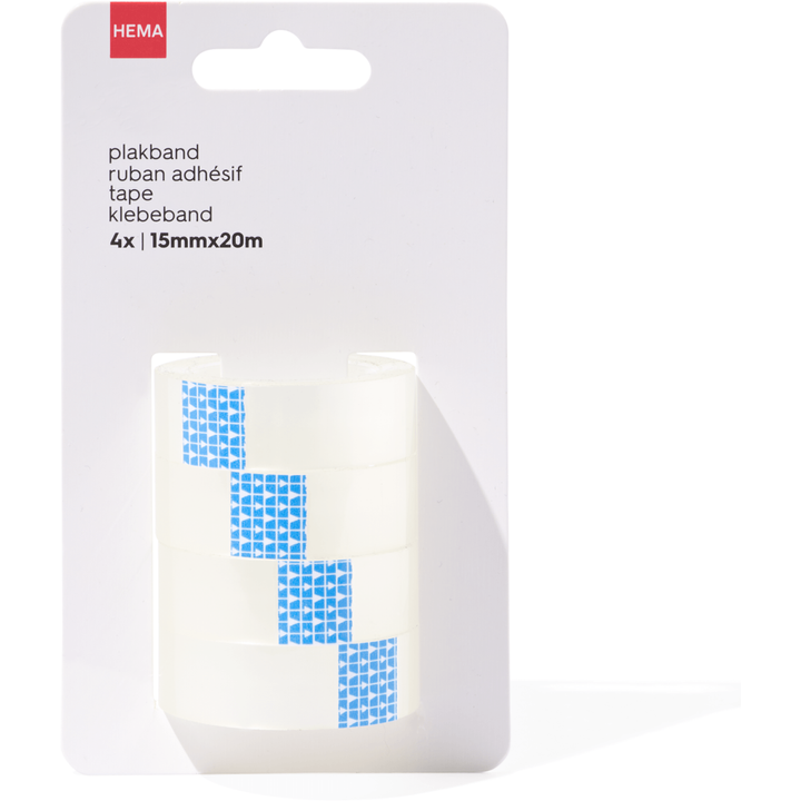 Plakband 15 mm x 20 m 4 Stuks