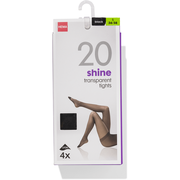 Panty Shine Transparent 20 Denier Zwart Maat L 44/46 4 Stuks