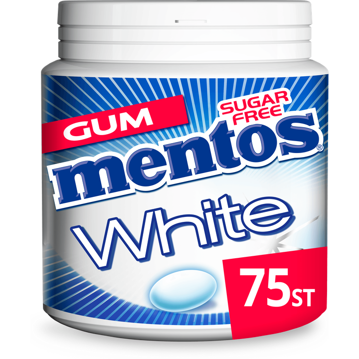 Mentos Gum White Cool Mint Suikervrij Pot 75 stuks