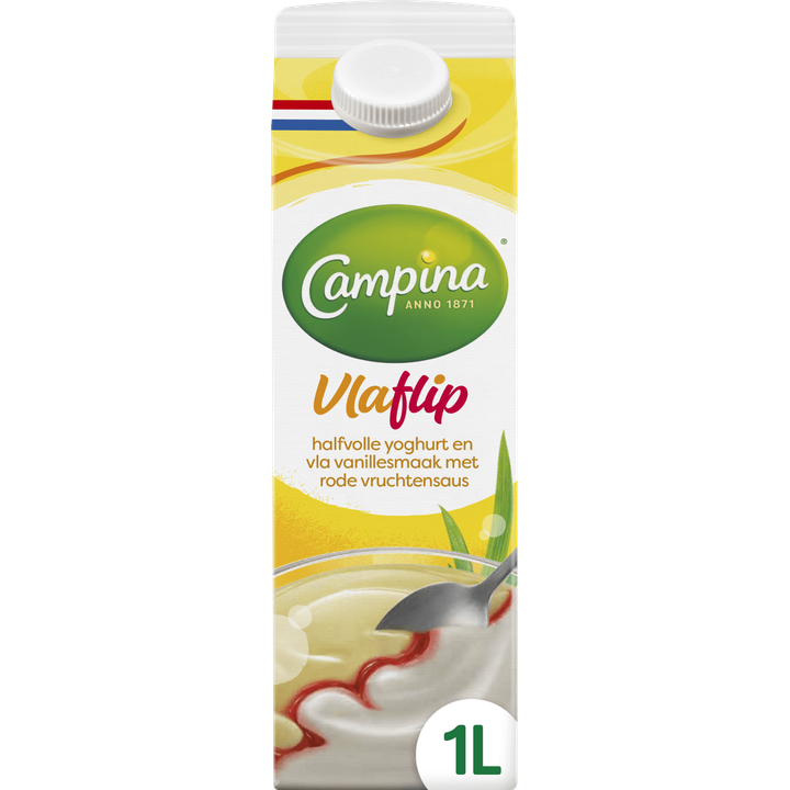 Campina Vlaflip Halfvolle Yoghurt en Vla Vanillesmaak met Rode Vruchtensaus 1 L