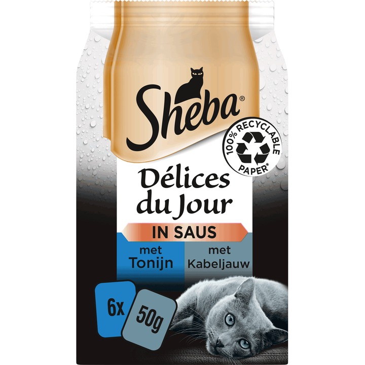 Sheba Kattenvoer Délices du Jour - Tonijn & Kabeljauw in saus Natvoer - 6 x 50 g