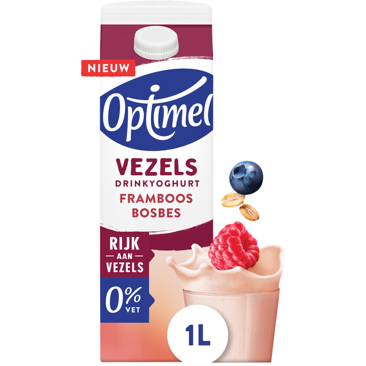 Optimel Vezels Drinkyoghurt Framboos Bosbes 0% Vet 1L