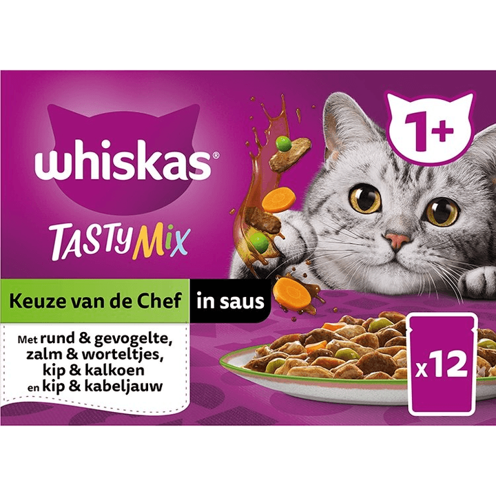 Whiskas 1+ Kattenvoer- Tasty Mix - Keuze van de Chef in saus - maaltijdzakjes 12x85g