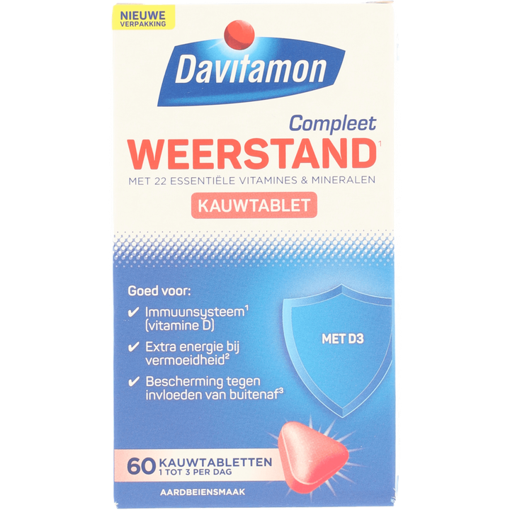 Davitamon Compleet weerstand kauwvitamines aardbei, 60 stuks