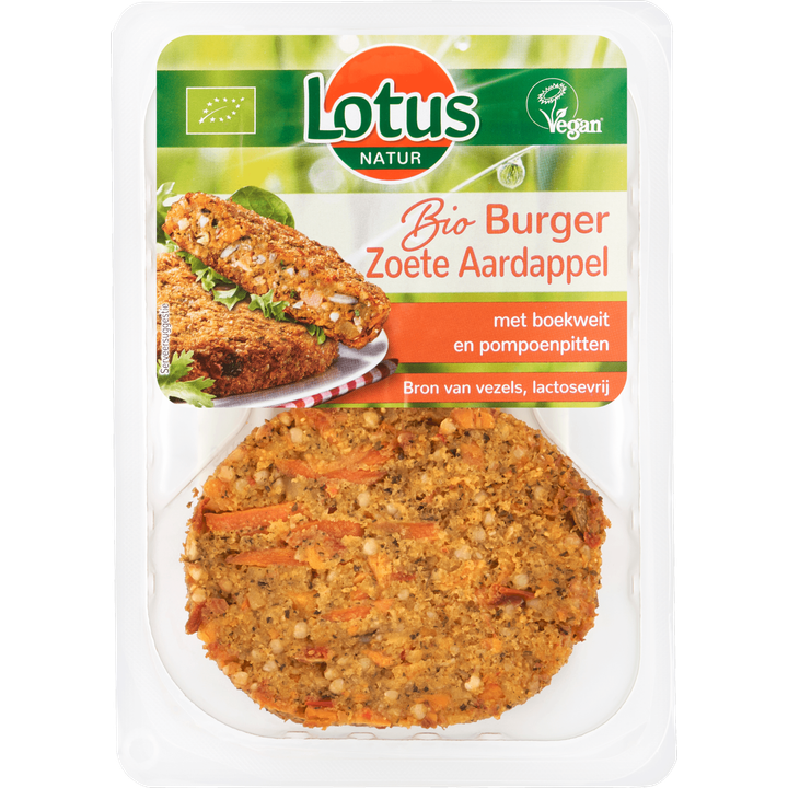 Lotus Bio Burger Zoete Aardappel met Boekweit en Pompoenpitten 160 g