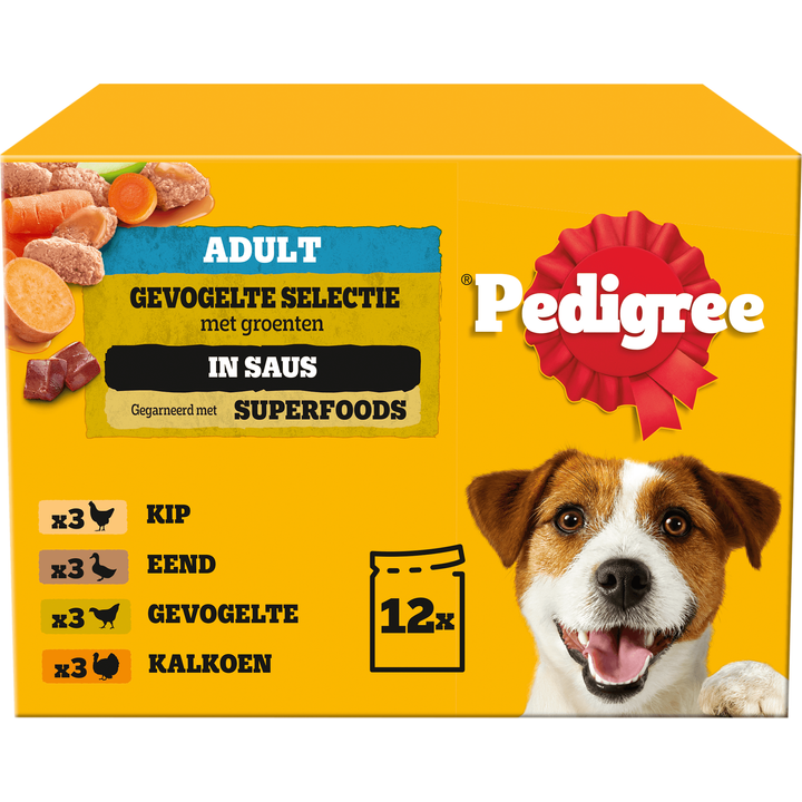 Pedigree Adult Gevogelte Selectie met Groenten in Saus 12 x 100 g