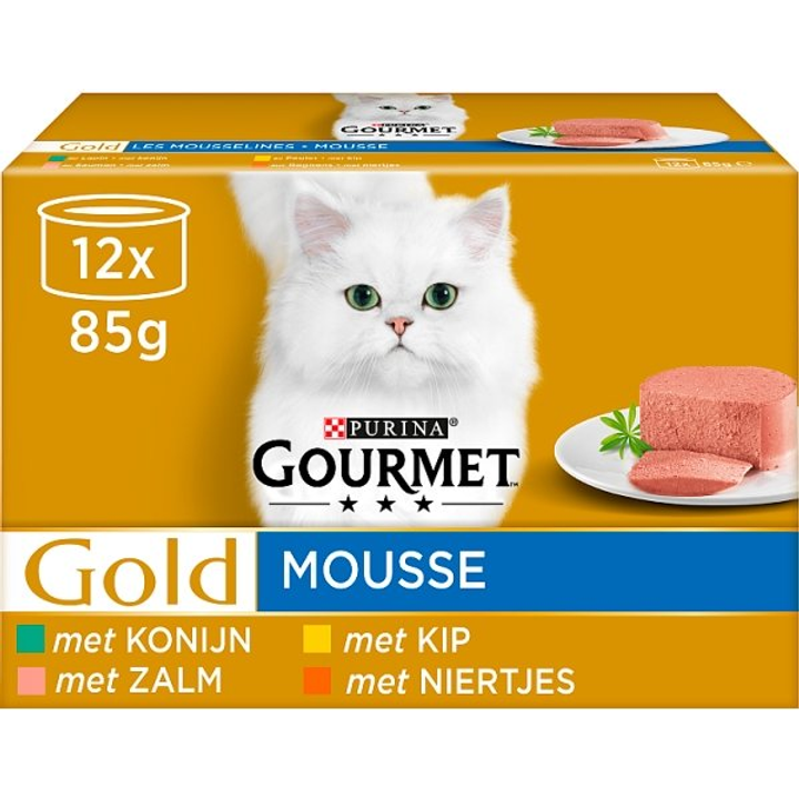 Gourmet Gold Mousse Kattenvoer nat met Kip, Zalm, Niertjes en Konijn