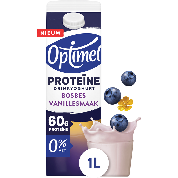 Optimel Proteïne Drinkyoghurt Bosbes Vanillesmaak 0% Vet 1L