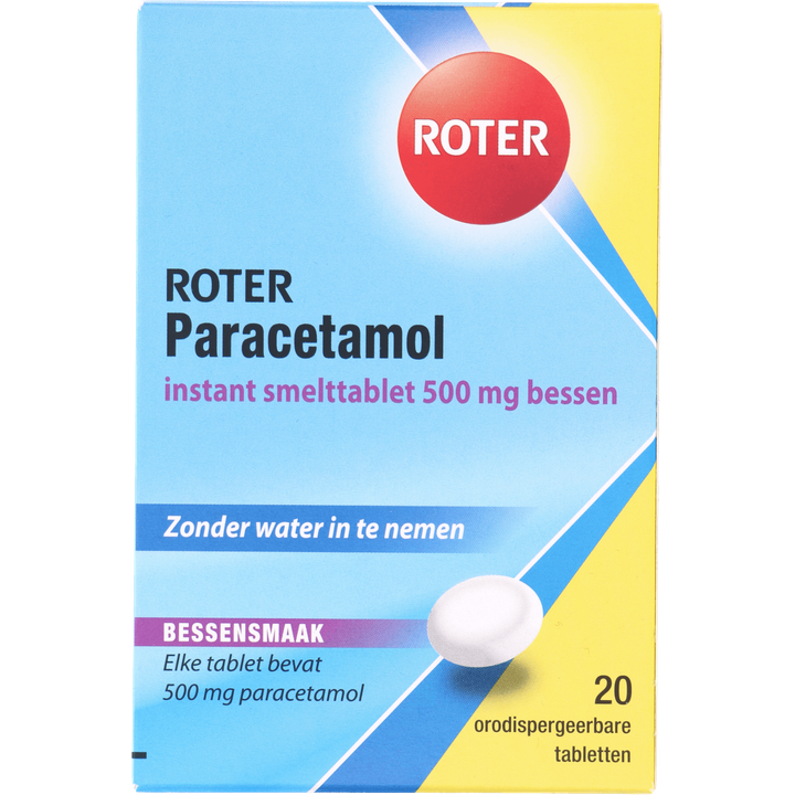 Roter Paracetamol 500 mg Instant smelttablet bessensmaak, 20 stuks