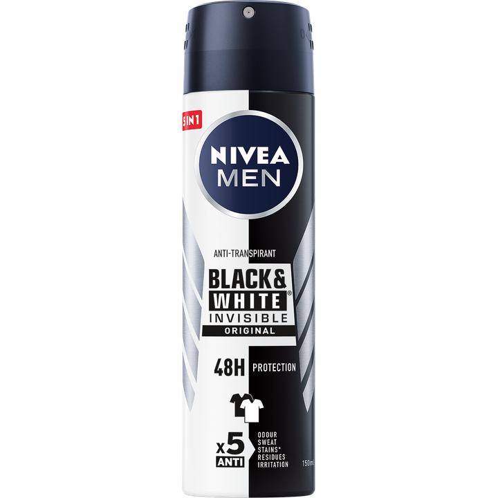 Nivea for men NIVEA MEN Black & White Invisible Original Anti-Transpirant Spray - 150ml - Geen witte of gele vlekken - Quickdry - Alcoholvrij - Beschermt 72 uur