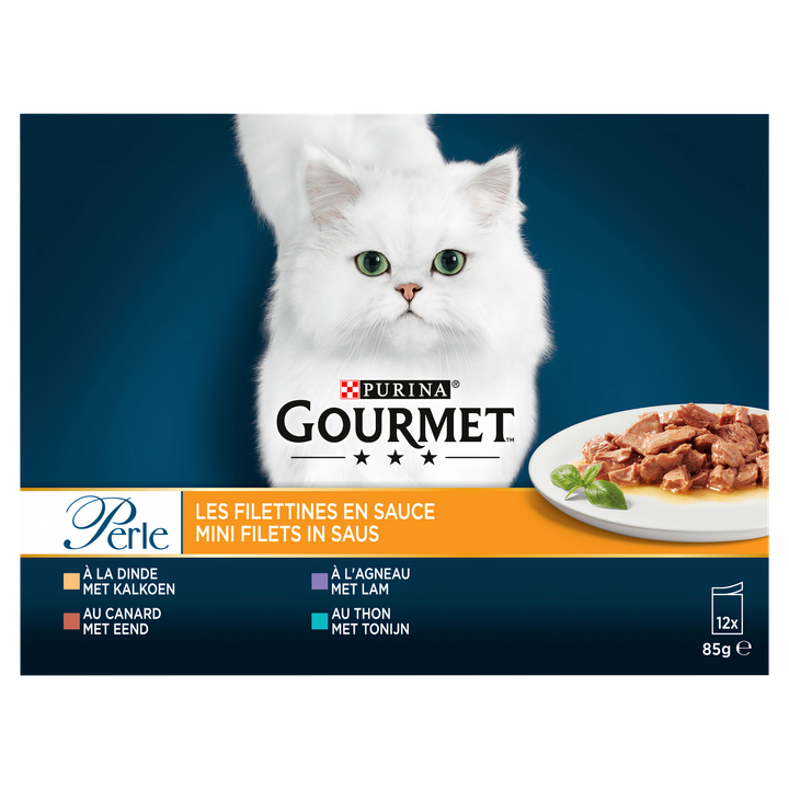Gourmet Perle Mini Filets Kattenvoer nat met Kalkoen, Eend, Tonijn en Lam