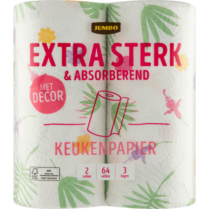 Extra Sterk & Absorberend Keukenpapier met Decor 3-Laags 2 Rollen