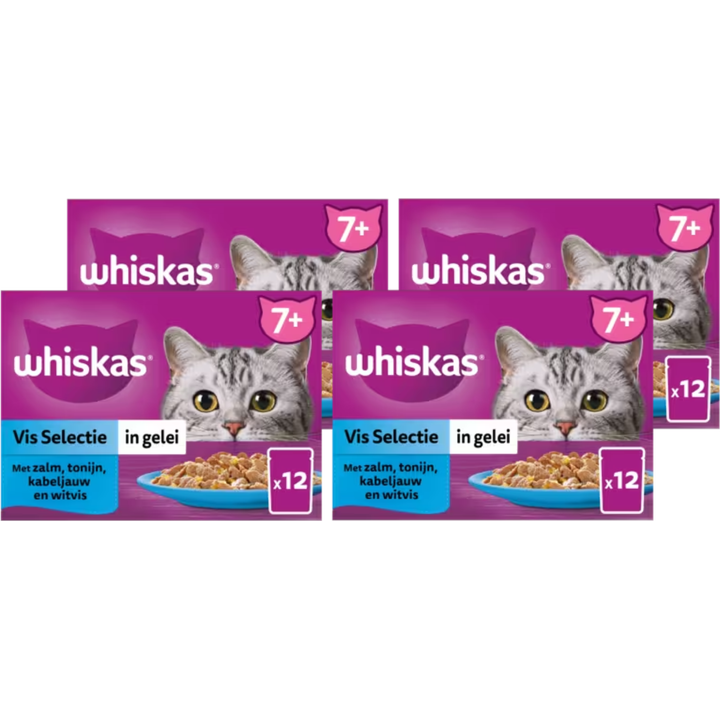 Whiskas 7+ Natvoer - Vis - Selectie in gelei - maaltijdzakjes 4 x 12 x 85 g