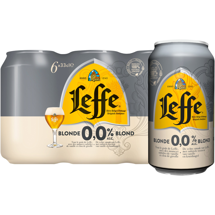 Leffe Blond 0,0% Alc. Belgisch Abdijbier Blikken 6 x 33 cl