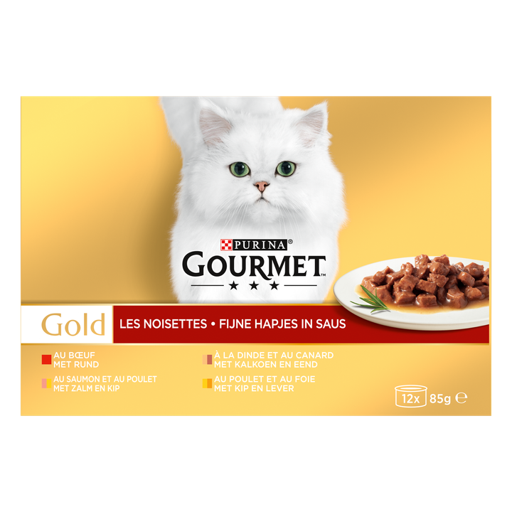 Gourmet Gold Fijne Hapjes Kattenvoer nat met Rund, Kalkoen, Zalm en Kip