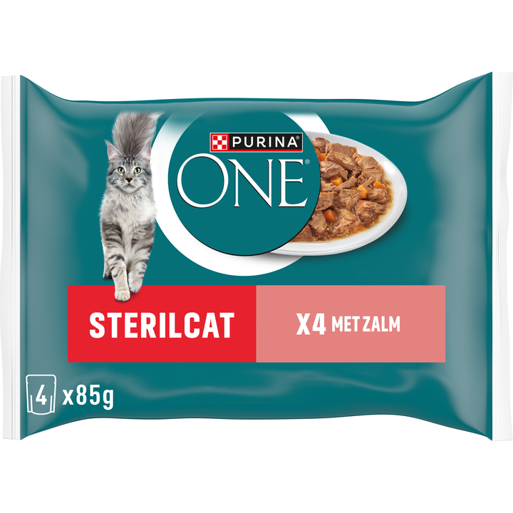 Purina One Sterilcat Mini-Filets in Jus met Zalm en Wortelen, 4 x 85g