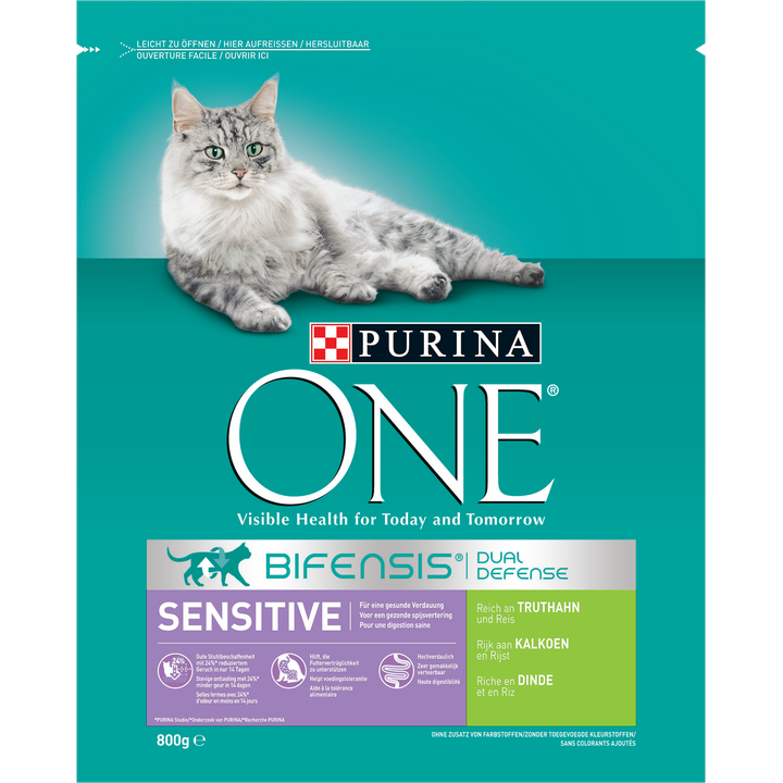 PURINA® ONE Sensitive Rijk aan Kalkoen kattenvoer 800 gr