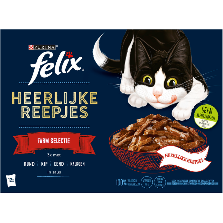 FELIX® Heerlijke Reepjes Farm Selectie Kattenvoer 12x80g