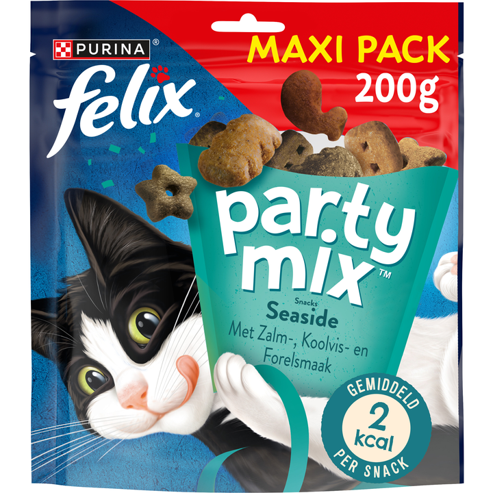 FELIX® Party Mix Seaside met Zalm-, Koolvis- & Forelsmaak - Kattensnacks - 200g