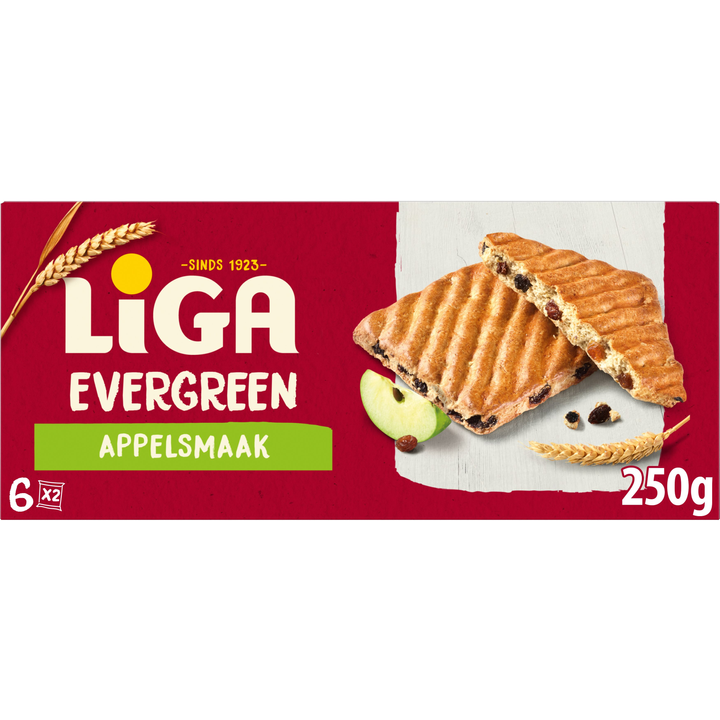 Liga Evergreen Appelsmaak 6x2 biscuits 250 g