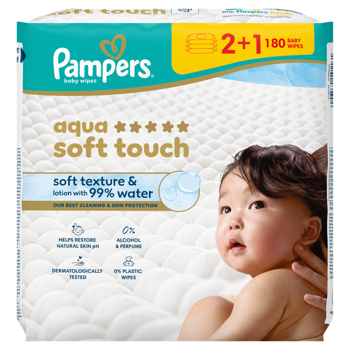 Aqua Soft Touch Babydoekjes, 180 Doekjes