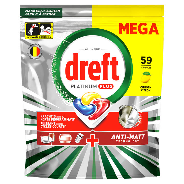 Dreft Platinum Plus, Citroen, Vaatwascapsules 59 X