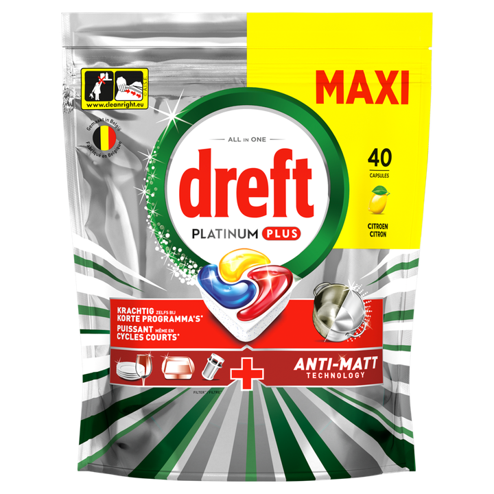 Dreft Platinum Plus Citroen Vaatwascapsules 40 Stuks