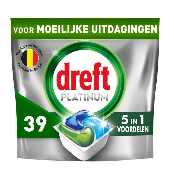 Dreft Platinum All In One Vaatwastabletten, Original, 39 Capsules
