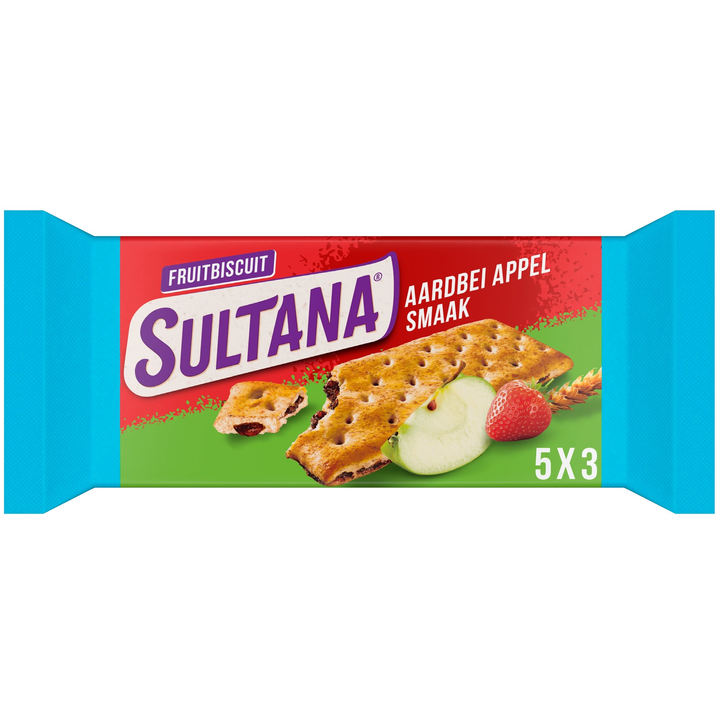 Sultana FruitBiscuits Aardbei Appel 5 x 3 Stuks