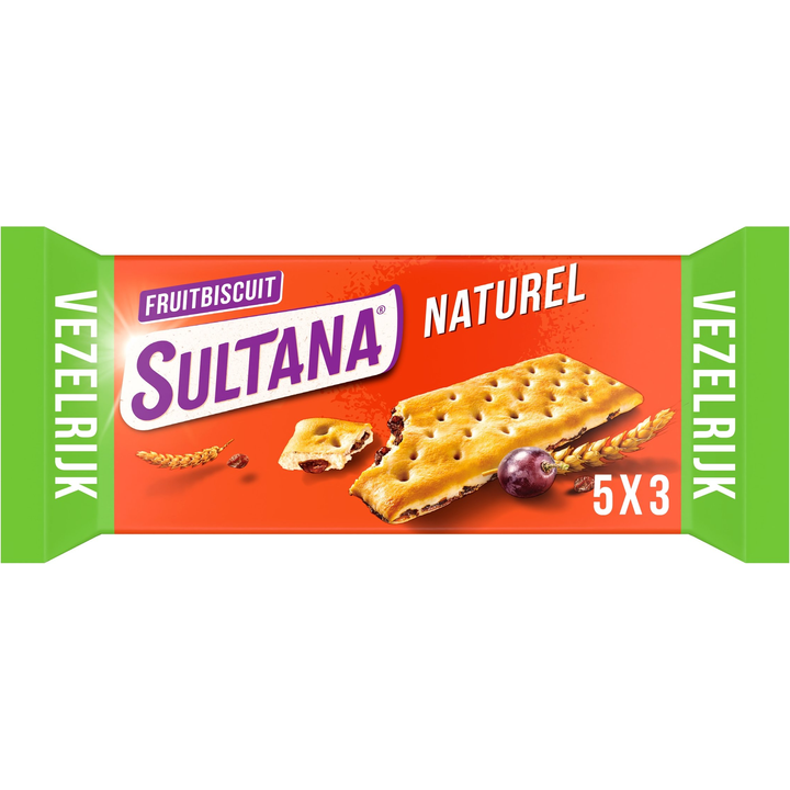 Sultana FruitBiscuit Naturel koek 5x3 stuks