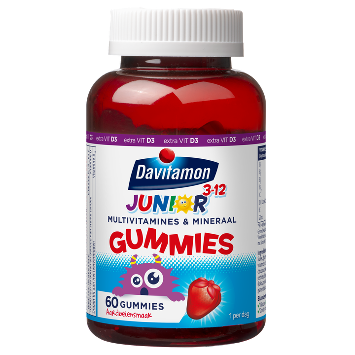 Davitamon Junior 3-12 jaar aardbei (voedingssupplement gummies), 60 stuks 