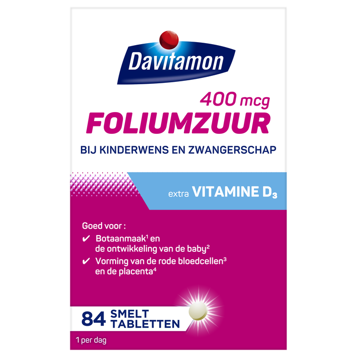 Davitamon Foliumzuur met Vitamine D3 smelttabletten, 84 stuks