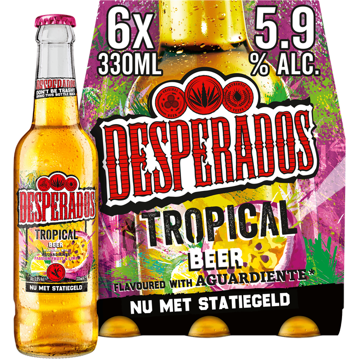 Desperados Tropical Beer Flavoured with Aguardiente Passion Fruit & Lime Flessen 6 x 330 ml