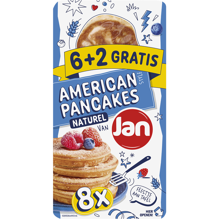 Jan American Style Pancakes Naturel 6+2 Stuks 400 g
