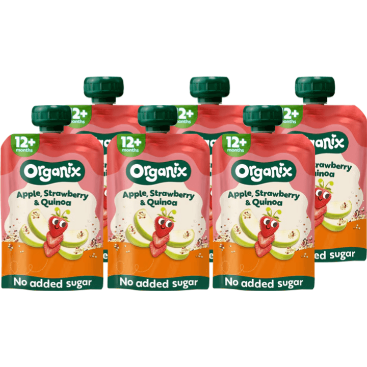 6 x Organix Knijpfruit appel, aardbei & quinoa 12mnd