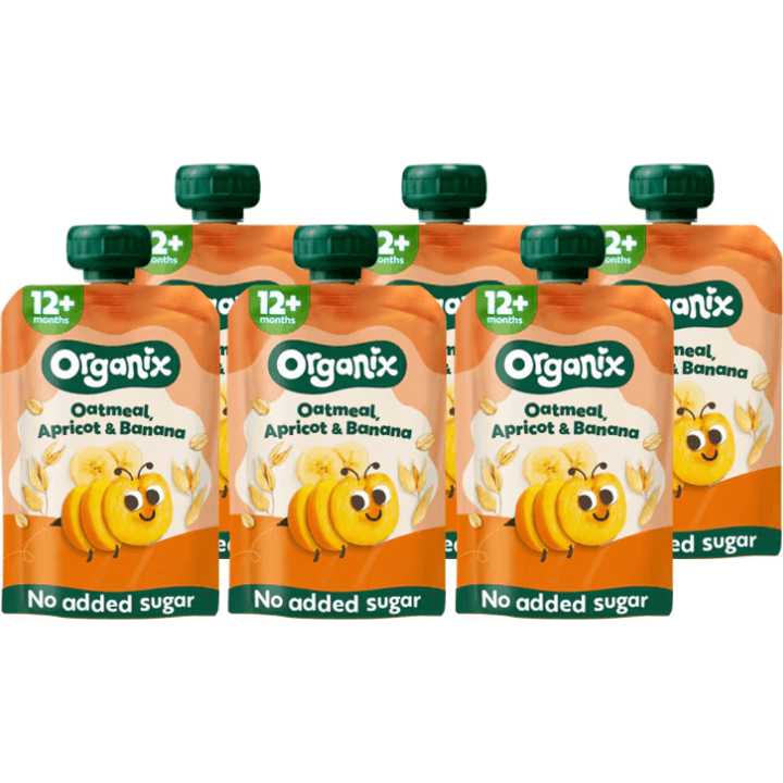 6 x Organix Knijpfruit Havermout, abrikoos & banaan 12mnd