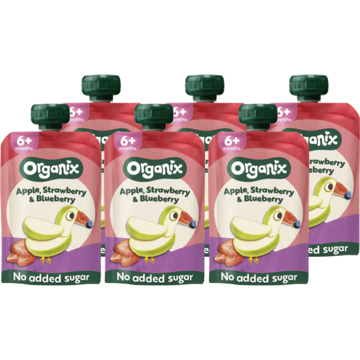6 x Organix Knijpfruit Appel, Aardbei & Bosbes 6+m