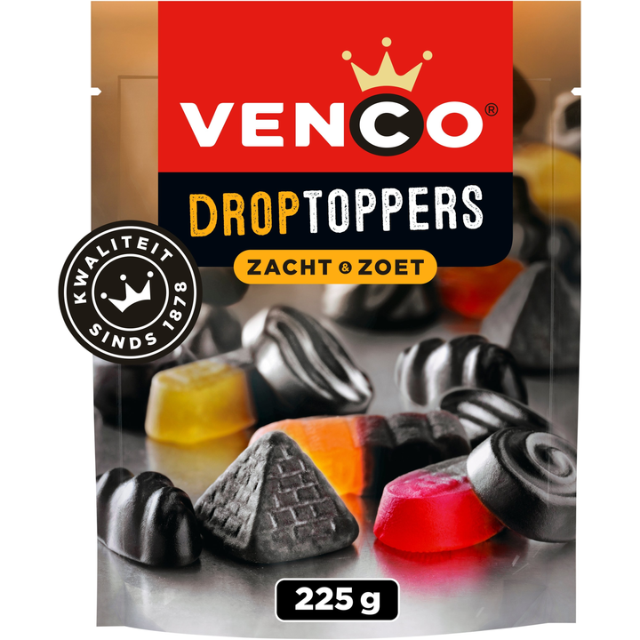 Venco Droptoppers Zacht & Zoet snoep 225 g