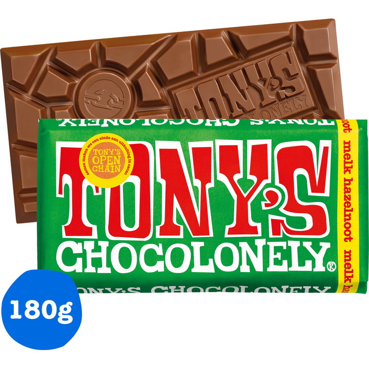 Tony's Chocolonely Melk Chocolade reep Hazelnoot 180 g