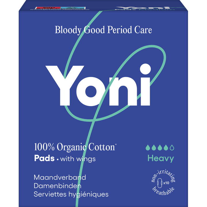 Yoni Maandverband Heavy 100% Biologisch Katoen met Vleugels 10 Stuks