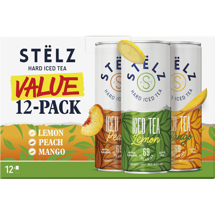 Stelz Hard Iced Tea Mixed (Peach, Lemon & Mango) 12x250ML